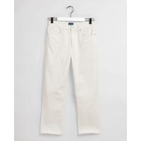 Image of Straight Leg High-Waisted Cropped Ecru Jeans by GANT